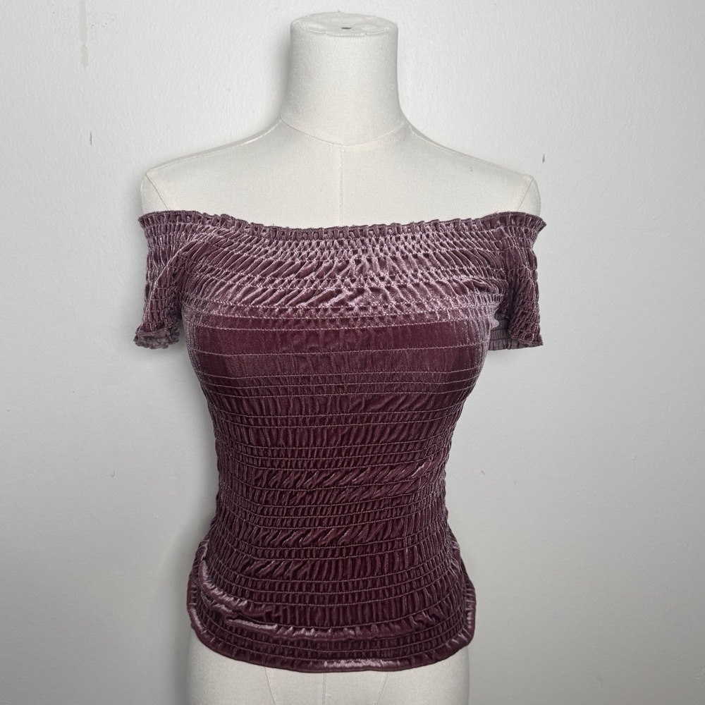 Aeropostale Off Shoulder Smocked Top XS Mauve Velvet Stretch Blouse